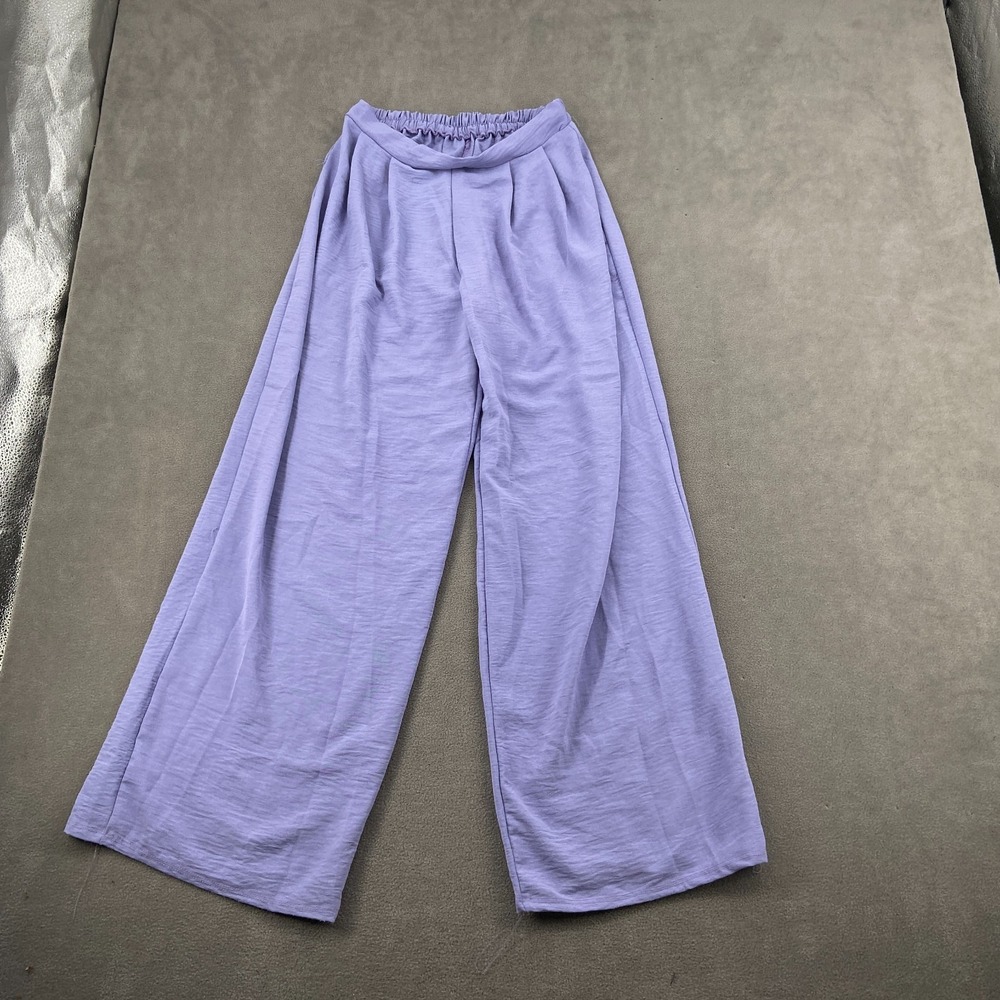 Womens Pants Sz S Purple Pleated Front High Rise Wide Leg Elastic Waist Flowy